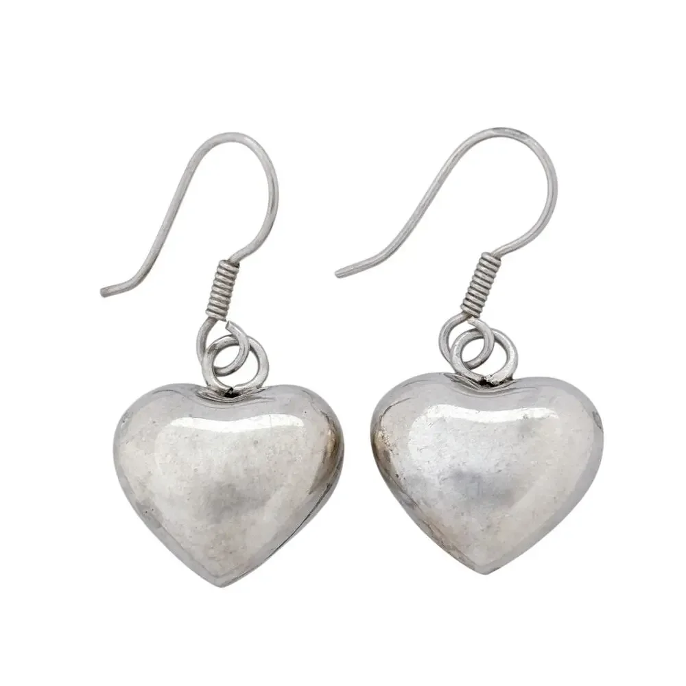 Vintage Sterling Silver 925 Puffy Heart Dangle Earrings